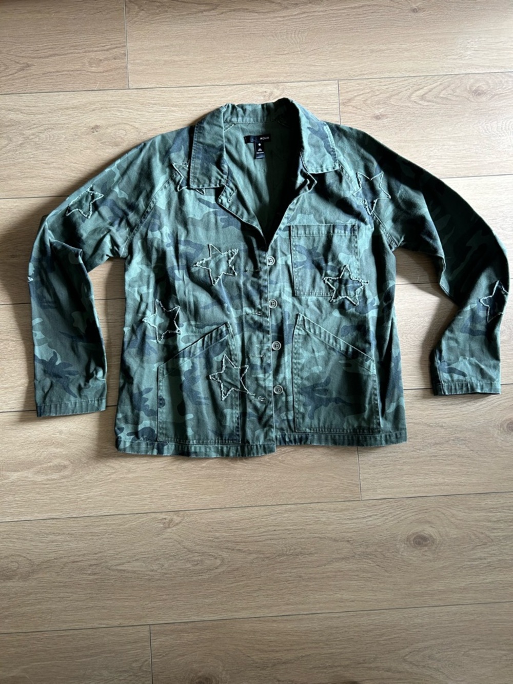 Aqua Olive Green Camo Utility Jacket with Star Patch Detail - Picture 2 of 5